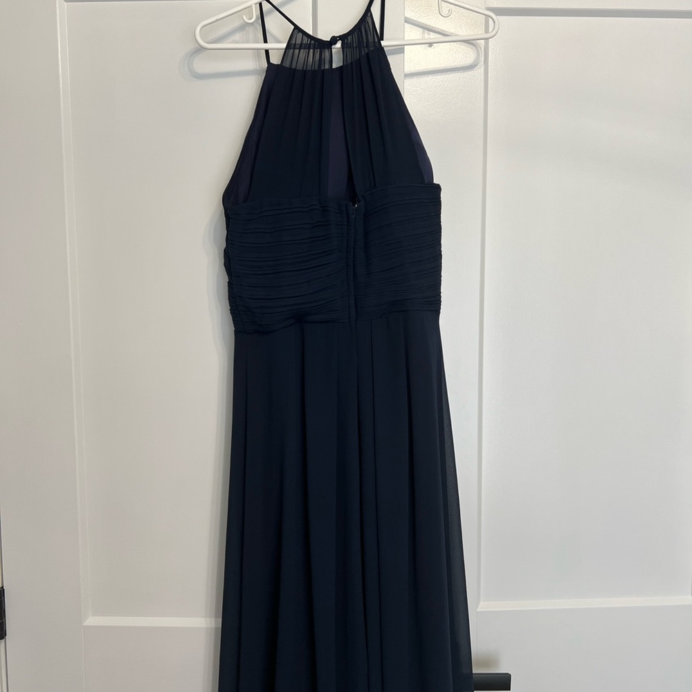 Navy Bill Levkoff bridesmaid dress